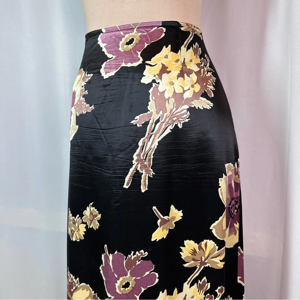 Vintage Satin Maxi Skirt Sz 9/10 Floral Fairy‎ Whimsigoth Grunge 90s Cottagecore